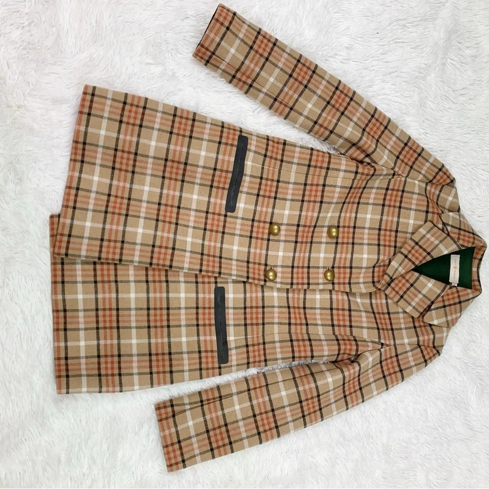 Tory Burch wool blend plaid double‎ breasted coat